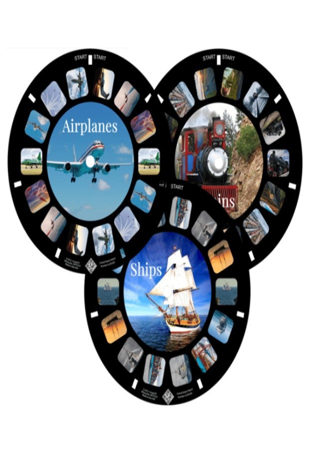 MayKo Transportation Ship, Trains and Airplanes Reels for Viewfinder, Compatible with Viewmaster Classic Viewers. Set of 3 (Reels Only) - Image 1